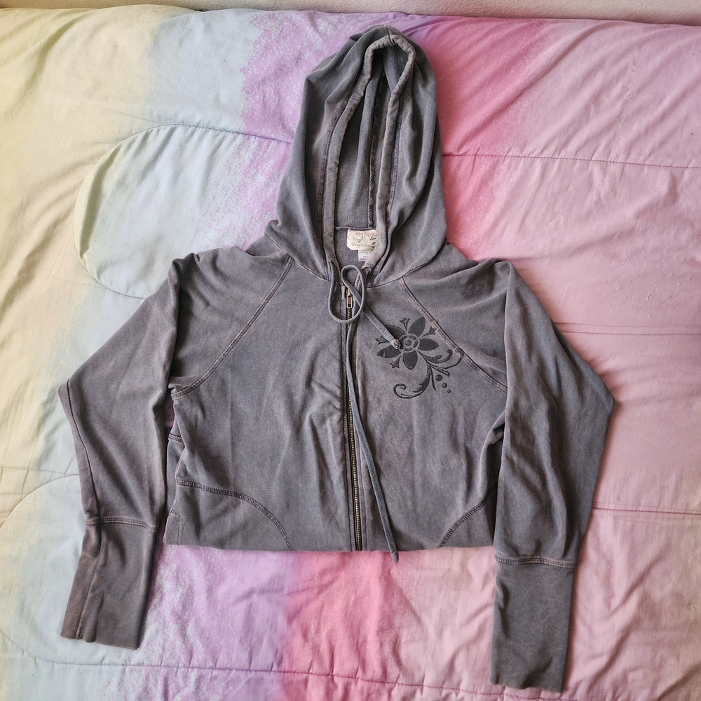 Gray Faded with Pink Oversized/Long kikaPaprika Hooded Sweater/Hoodie Size Small